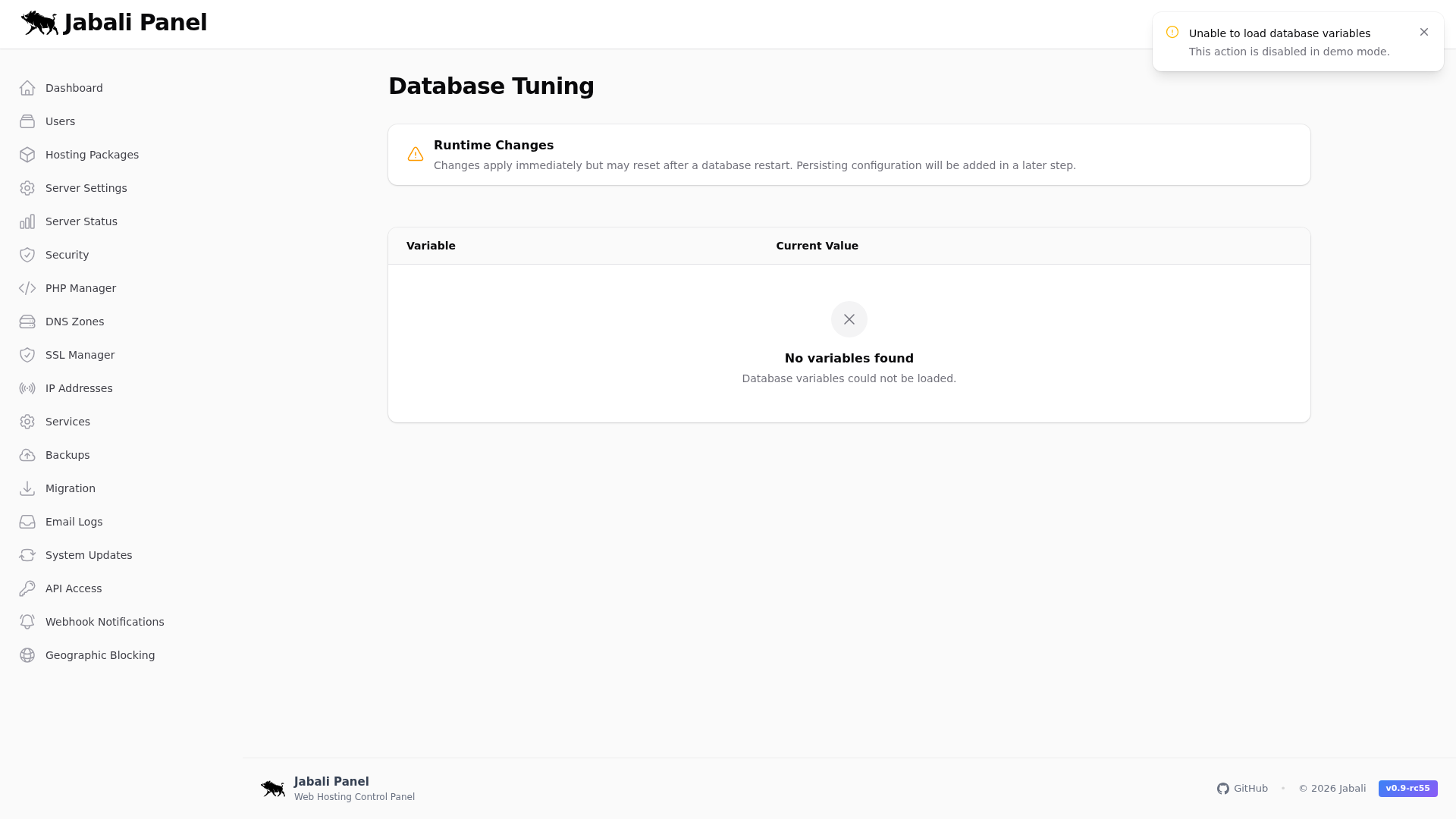Database Tuning Screenshot