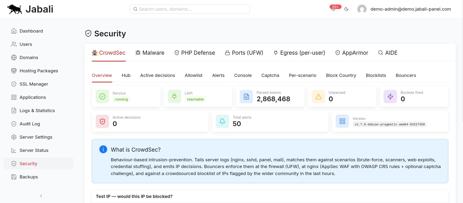 Security Admin Panel Free Open-Source Hosting Control Panel | Jabali Panel