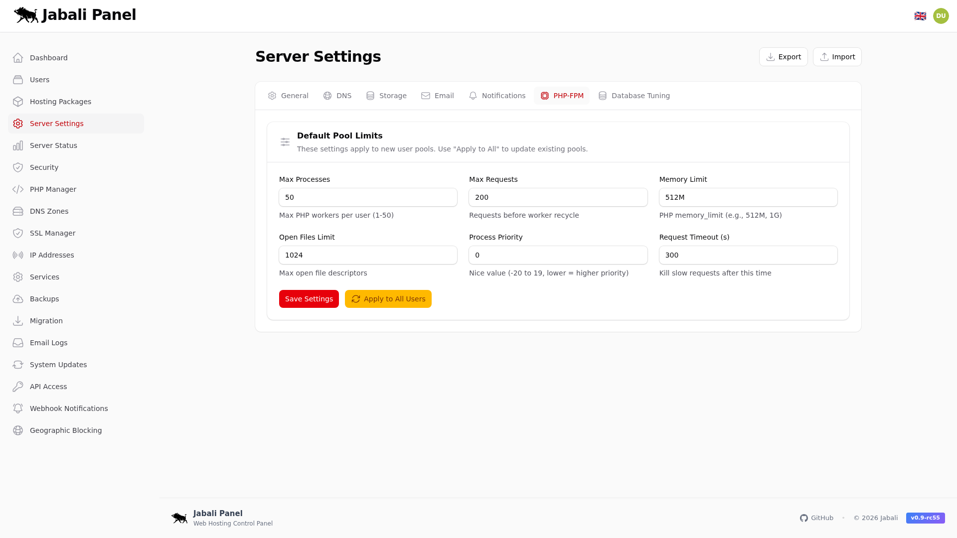 Server Settings - PHP-FPM