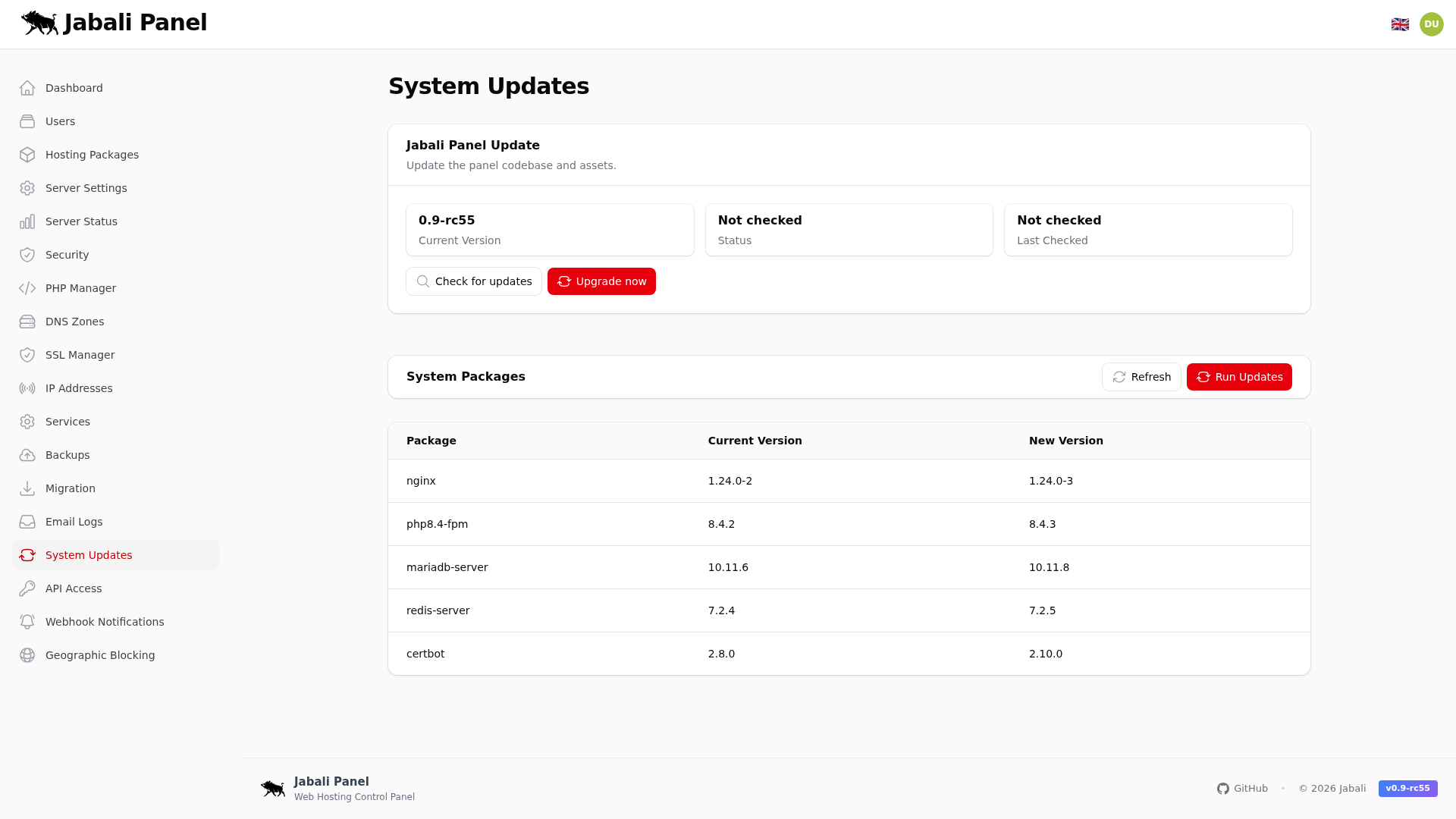 Server Updates | Jabali Panel Docs