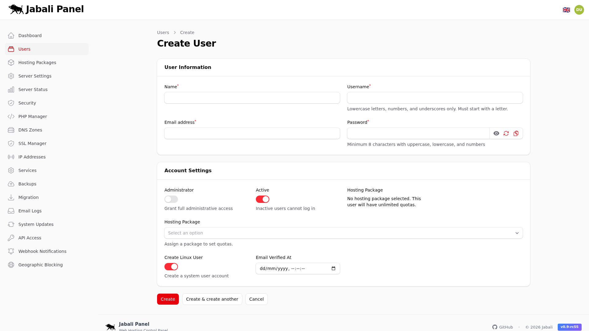 Jabali-Admin/Users/Create Screenshot